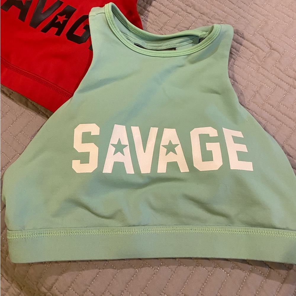 Savage Barbell High neck sports bra size small green
